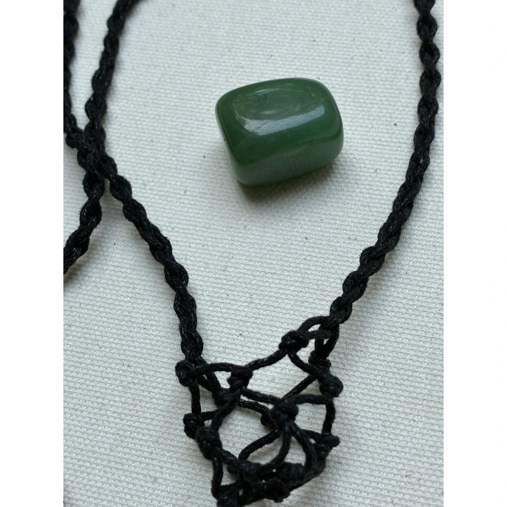 Natural Green Tumbled Stone Macrame Adjustable Cord Necklace Crystal Healing